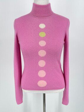 Lauren Hansen Pink 100% Cashmere Polka Dot Turtleneck Sweater Medium